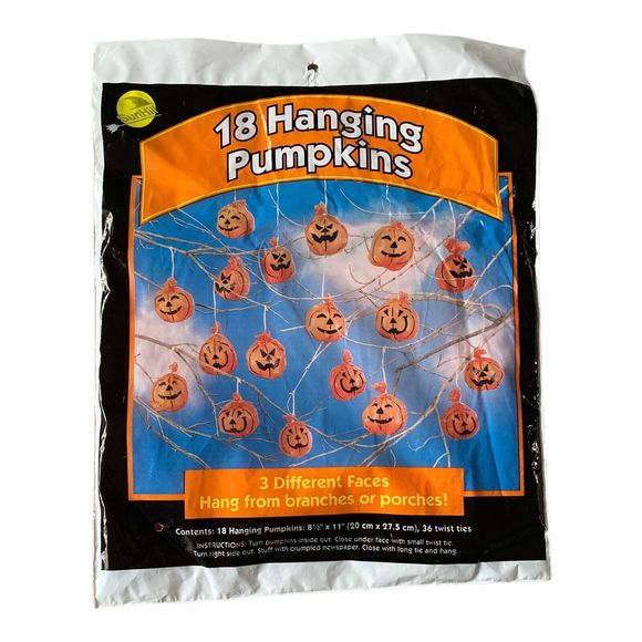 Vintage 1995 Sun Hill Set Of 18 Hanging Pumpkins Halloween Lawn Decor Bags *New - Picture 1 of 2